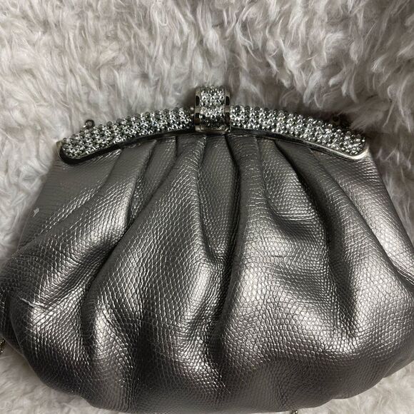Stephanie Snakeskin  prints Rhinestone Vintage Metallic gray evening Bag. - Picture 8 of 13